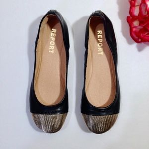 NEW Black Metallic Gold Faux Leather Flats